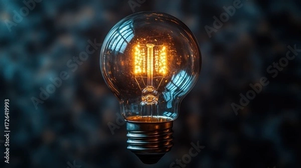 Fototapeta The glowing filament of a light bulb illuminates the surrounding darkness, showcasing intricate details and providing a cozy atmosphere in a stylish environment.