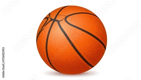 Fototapeta A realistic orange basketball with black lines, sitting on a white background, casting a subtle shadow