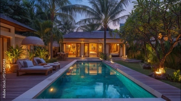 Fototapeta Elegant deep red winter backdrop with minimalistic green decor, featuring red berries, pine cones, and holly leaves,