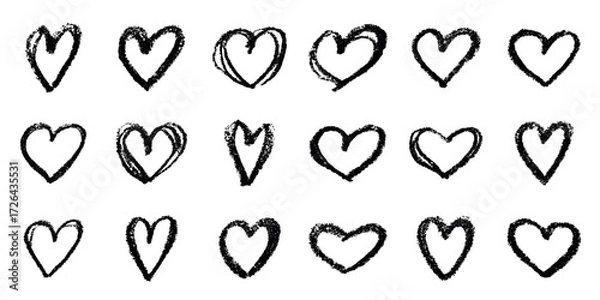 Fototapeta Set of simple hand drawn heart drawing illustration Scribble heart doodle Love clipart Single element for print, web, design, decor