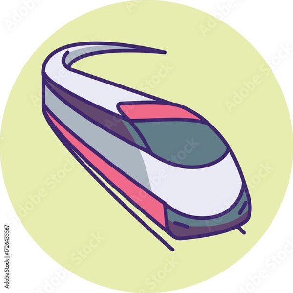 Obraz Vector art of a sleek and modern highspeed train gracefully curving on a light yellow circular backdrop, , symbolizing efficient travel