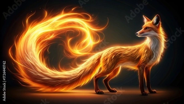Fototapeta A Fiery Fox with an Enchanting, Blazing Tail, a Symbol of Wild Beauty and Untamed Power