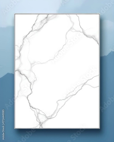 Fototapeta A square white marble frame floating over a minimalist blue mountain silhouette. An elegant and natural background for luxury branding or quotes.