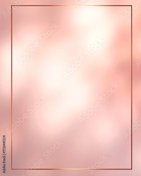 Fototapeta An elegant square frame in rose gold on a blurred, glowing metallic background. A minimalist and luxurious template for invitations or branding.