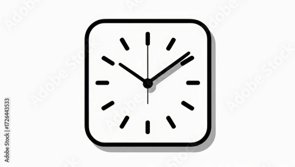 Obraz Square wall clock showing time with black hands on white background  