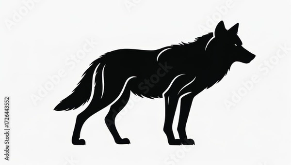 Obraz Black silhouette of a wolf standing against a light background  