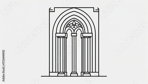 Obraz Linear illustration of architectural arch with columns and detailing  