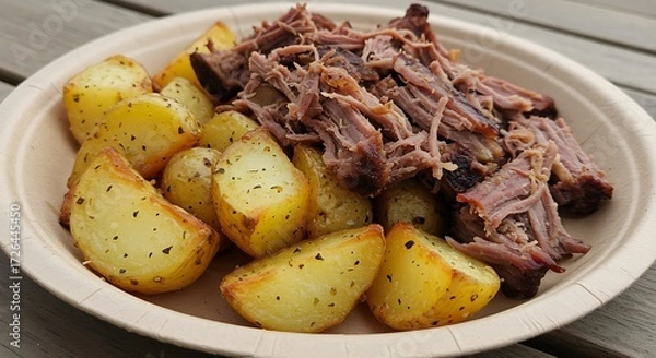Obraz Roasted potatoes and pulled pork