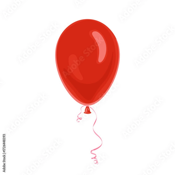 Fototapeta Red balloon with pink ribbon isolated on white background. Vector cartoon flat illustration.