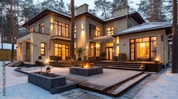 Obraz Elegant autumn decorative background with deep red and brown tones, featuring leaves, berries, cinnamon sticks,