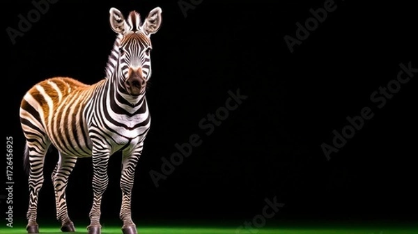 Fototapeta Beautiful Zebra with Striking Black and White Stripes Posing on Green Background