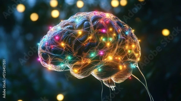 Fototapeta Illuminated brain in a bokeh background
