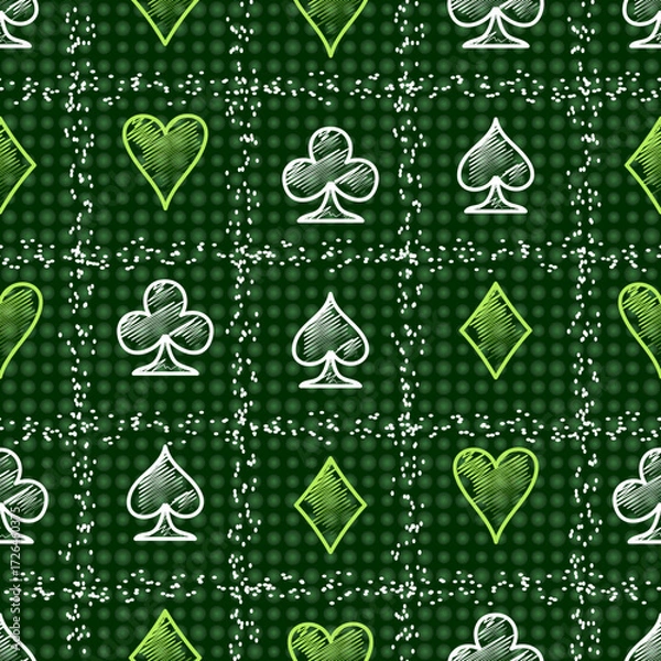 Obraz Playing  cards  green seamless  vector pattern.