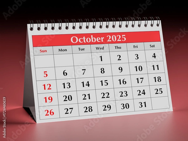 Fototapeta October 2025 calendar. One page of annual business desk monthly calendars