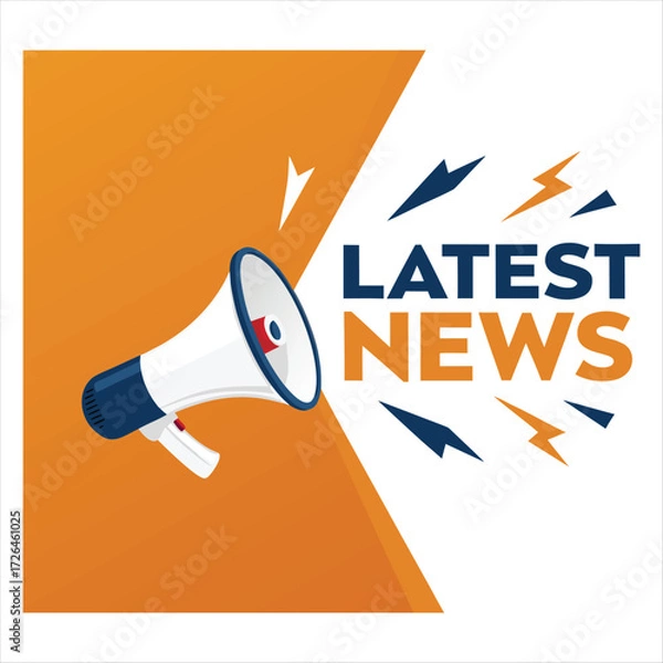 Fototapeta Megaphone announcing latest news with lightning bolt graphics