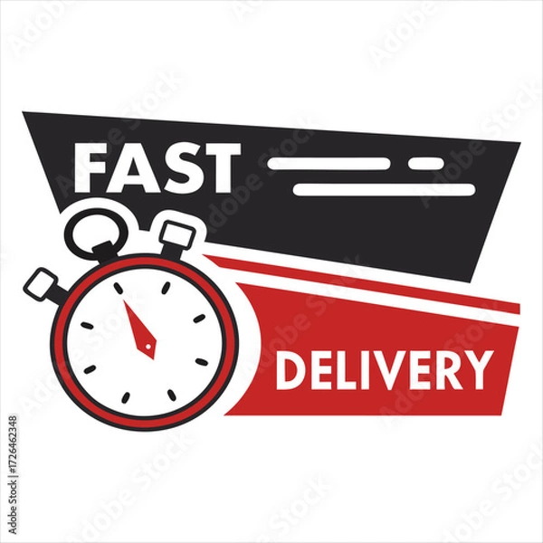 Fototapeta Fast delivery service icon with stopwatch and speed lines