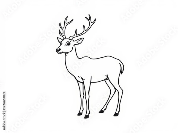 Obraz Illustration of a deer with antlers standing on a white background  