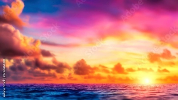 Fototapeta Vibrant Sunset Over Calm Ocean Waters with Colorful Clouds and Serene Horizon View