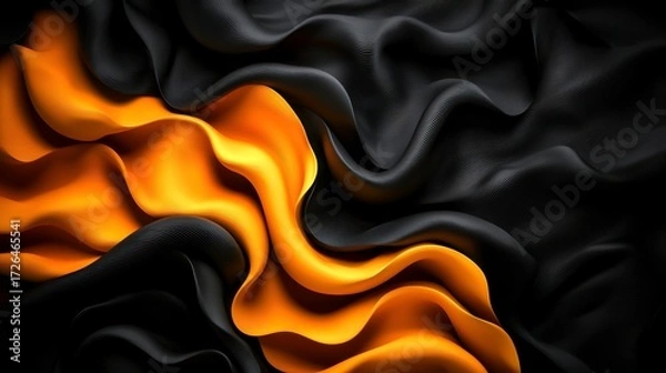 Fototapeta Elegant Flowing Fabric Texture with Orange and Black Color Combination for Background Design