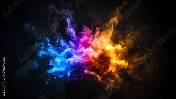 Fototapeta Vibrant Color Explosion on Dark Background with Swirling Smoke and Ethereal Light Effects