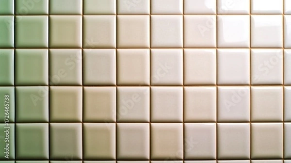Fototapeta Smooth Ceramic Tiles in Light Beige and Soft Green Colors with Subtle Reflection