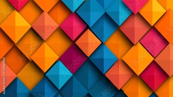 Fototapeta Colorful Geometric Background with Triangles and Diamonds in Vibrant Shades of Orange and Blue