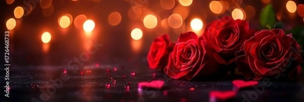 Fototapeta Romantic Red Roses with Heart Shapes and Soft Lights Creating a Cozy Atmosphere