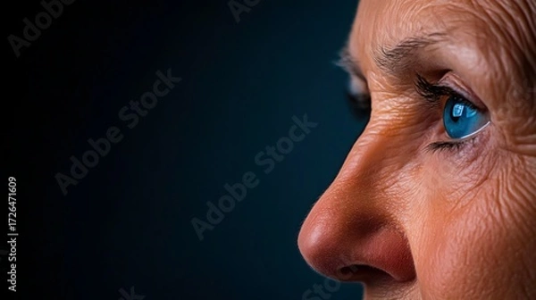 Fototapeta Close-Up of an Elderly Woman's Eye Showcasing Its Unique Features and Vibrant Blue Color