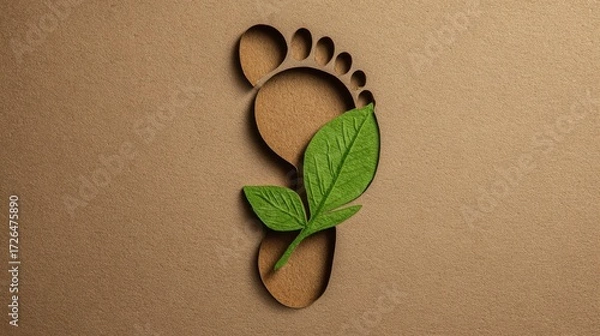 Fototapeta A creative representation of a footprint combined with green leaves, symbolizing eco-friendliness and sustainability.