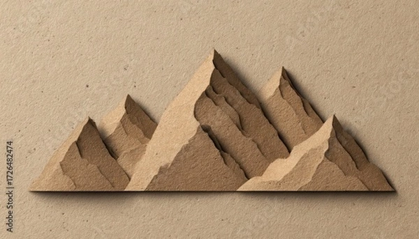 Fototapeta Stylized mountains crafted from textured cardboard, showcasing natural beauty in an artistic form, perfect for creative projects.