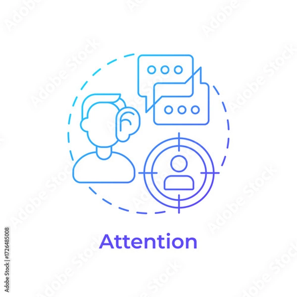 Fototapeta Attention blue gradient concept icon. Social interaction, messaging. Active listening. Round shape line illustration. Abstract idea. Graphic design. Easy to use in booklet, blog post