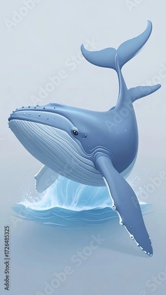 Fototapeta A humpback whale breaches, water splashing