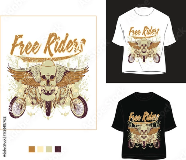 Obraz Occult Gothic Skull with Wings and All Seeing Eye | Dark T-Shirt Vector Design Print Ready