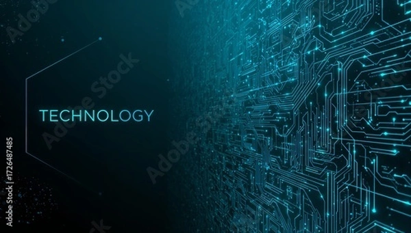 Obraz technology futuristic digital circuit board in blue light on dark background