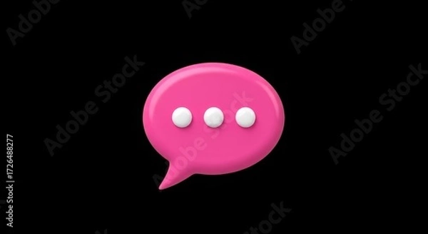 Fototapeta 3d pink speech bubble with ellipsis on black background