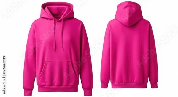 Fototapeta Bright pink hoodies front and back view isolated on white