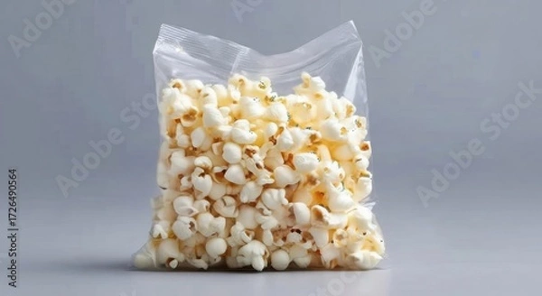 Fototapeta Clear bag filled with freshly popped buttered popcorn