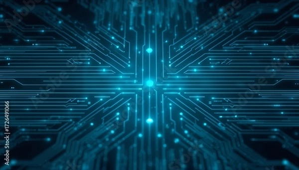 Obraz Technology futuristic data connections and neon blue energy web background