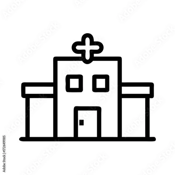 Fototapeta Hospital building line art icon with cross symbol futuristic silhouette vector transparent icon