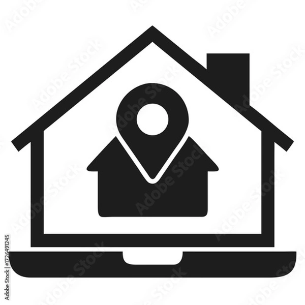 Fototapeta Laptop Icon With House And Location Pin On White futuristic silhouette vector transparent icon