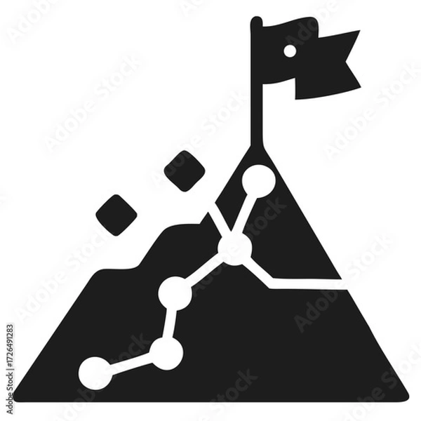 Fototapeta Mountain peak with flag and path with nodes futuristic silhouette vector transparent icon