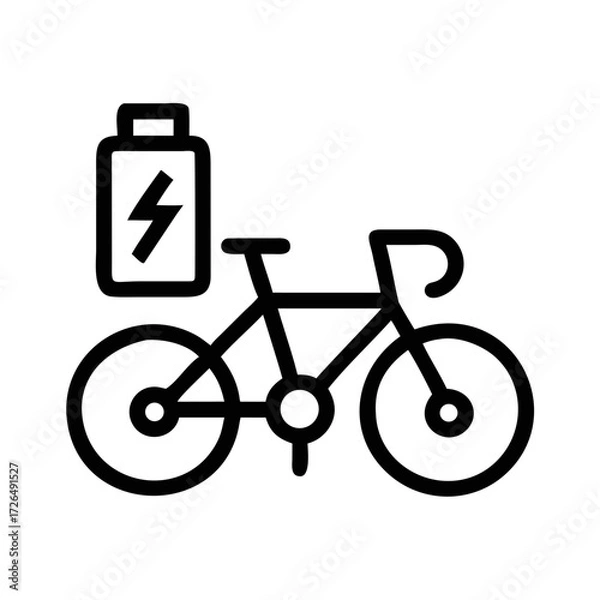 Fototapeta Outline Icon of an Electric Bicycle with a Battery futuristic silhouette vector transparent icon