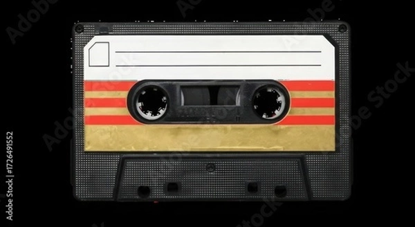Fototapeta Retro cassette tape with colorful stripes and blank label