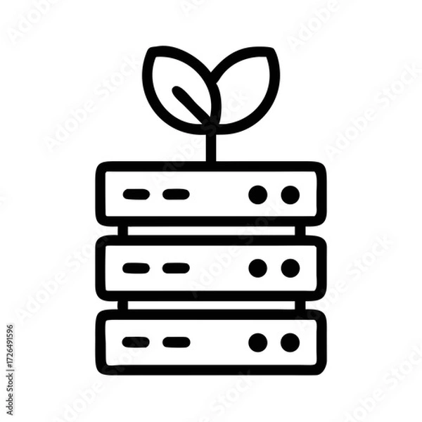 Fototapeta Outline Icon Of Server With A Single Leaf Sprouting futuristic silhouette vector transparent icon