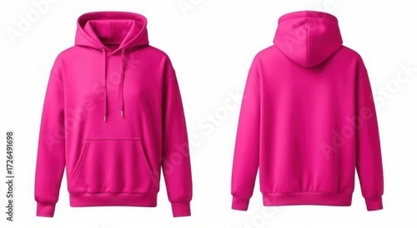 Fototapeta Front and back view of a bright pink hoodie