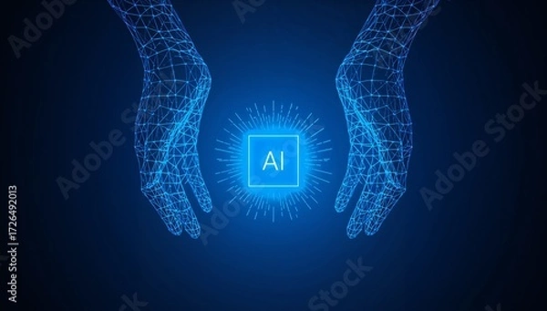 Obraz AI digital microchip with blue light and circuit design