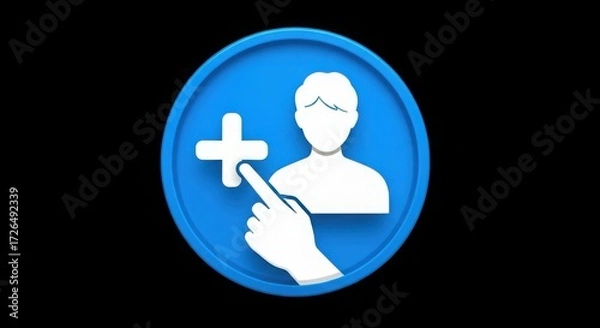 Fototapeta Add new user icon with finger pressing plus symbol