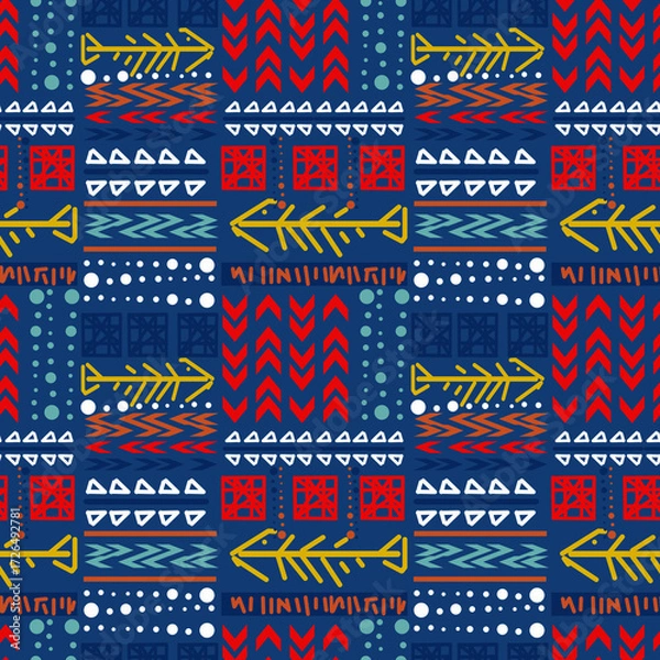 Fototapeta Seamless bright multicolor tribal African pattern.