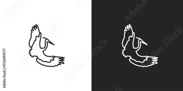 Obraz black and white bird logo, icon. animal, crane, birds, fly, flying, nature, feather, wild, wildlife, fauna, wing, sticker, clipart, flat, vector illustration.