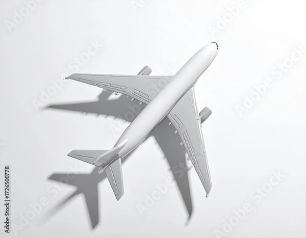 Fototapeta Overhead view of a light gray airplane